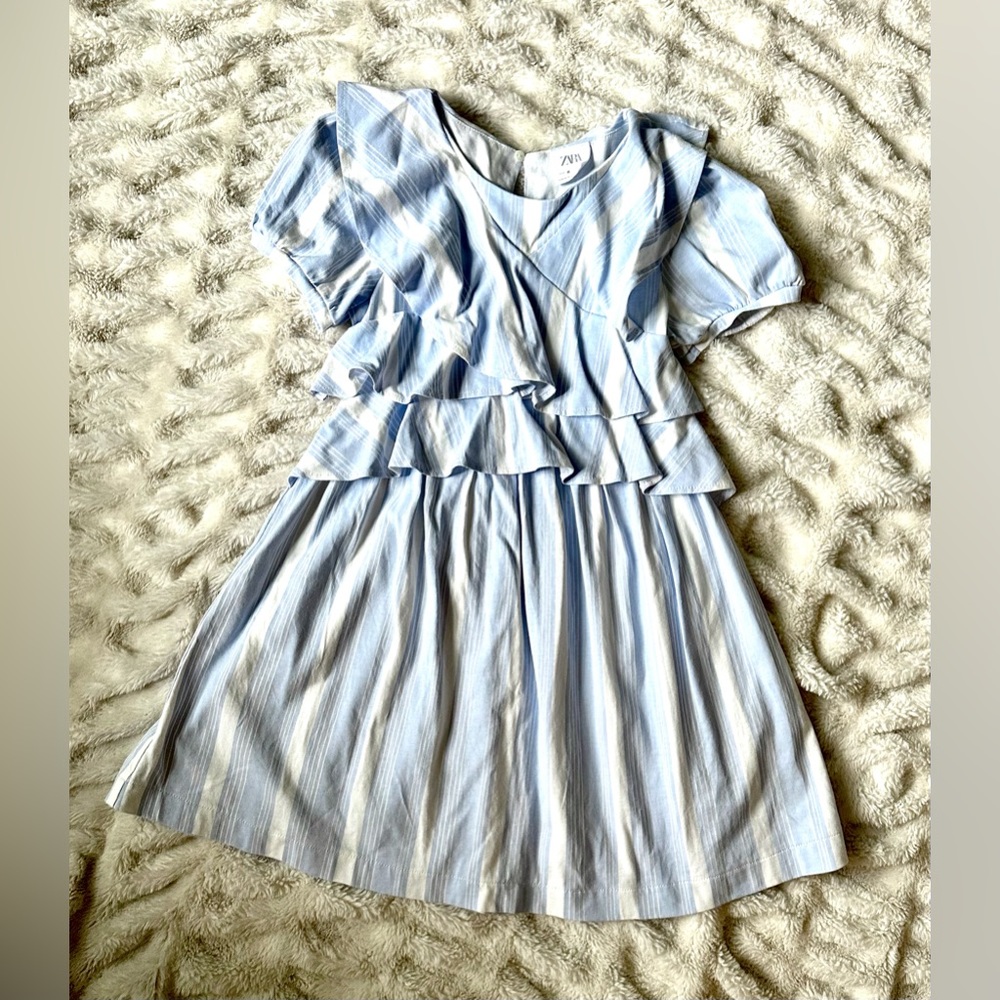 Zara Girls Blue and White Dress